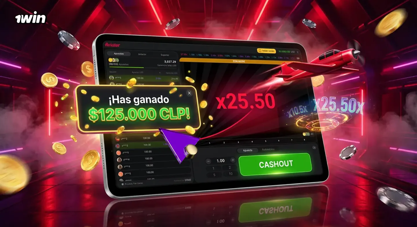 Cobro de una ronda en la app de 1win desde el teléfono